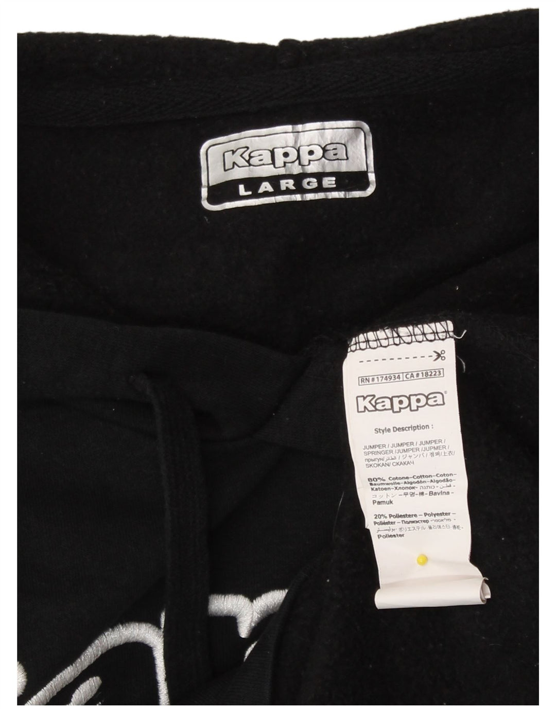 Maglione con cappuccio grafico da uomo Kappa grande in cotone nero