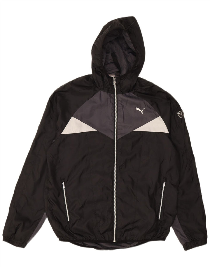 Giacca sportiva da uomo con cappuccio PUMA grande, poliestere color block nero