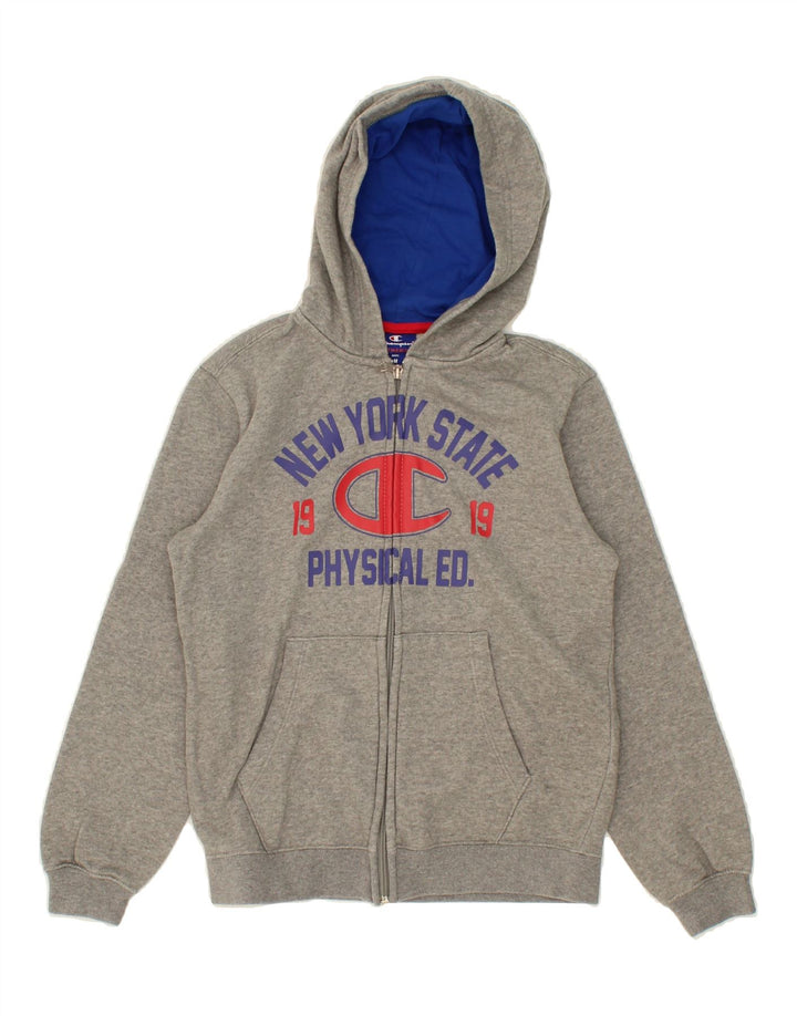 CHAMPION Boys Graphic Zip Hoodie Sweater 9-10 Years Medium Grey Cotton Vintage Champion and Second-Hand Champion from Messina Hembry 