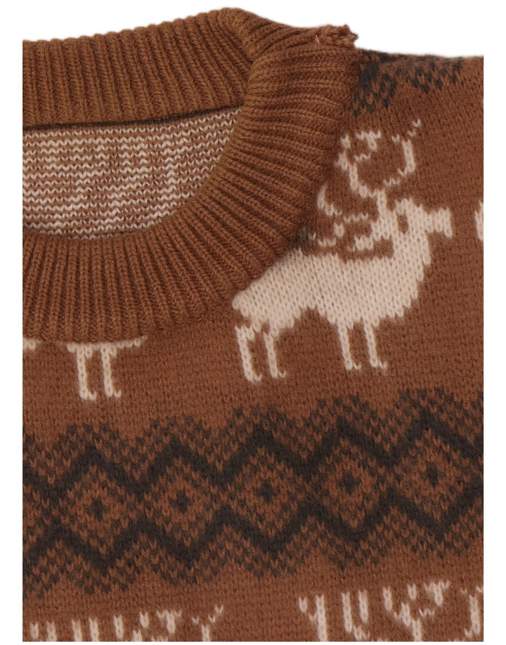Maglione maglione girocollo da uomo vintage grande marrone Fair Isle