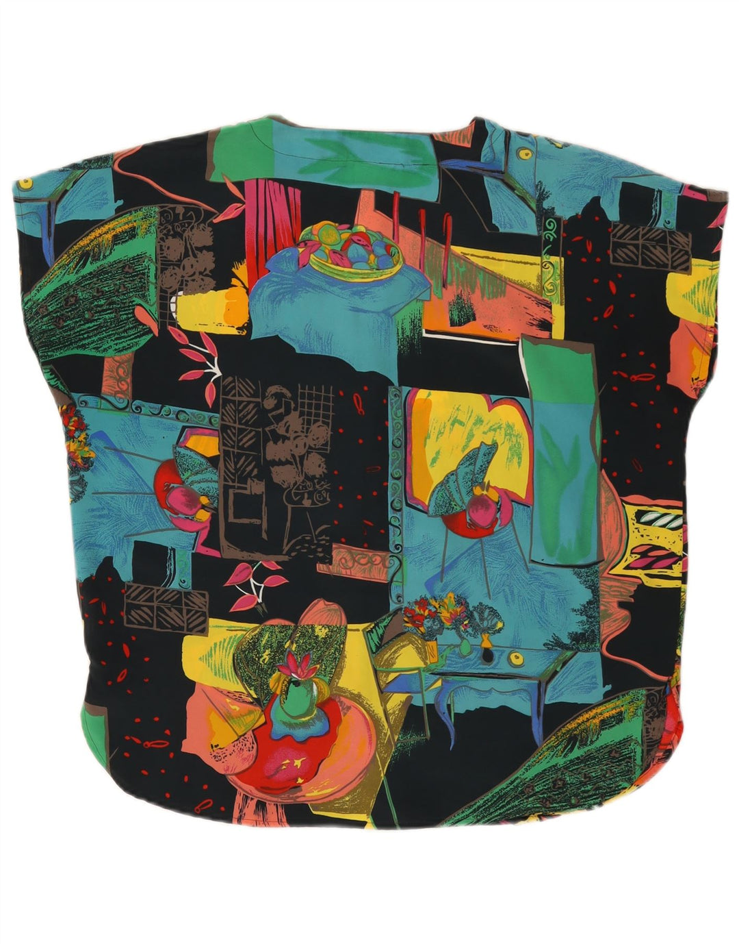 NUOVA camicetta da donna con motivo astratto FAST Top EU 42 grande poliestere nero