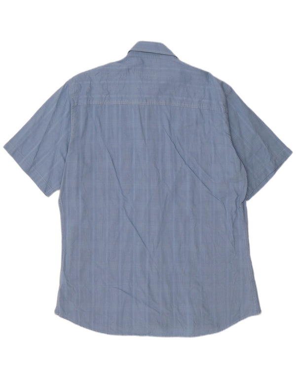 Camicia a maniche corte da uomo Marlboro Classics XL in cotone a quadri blu