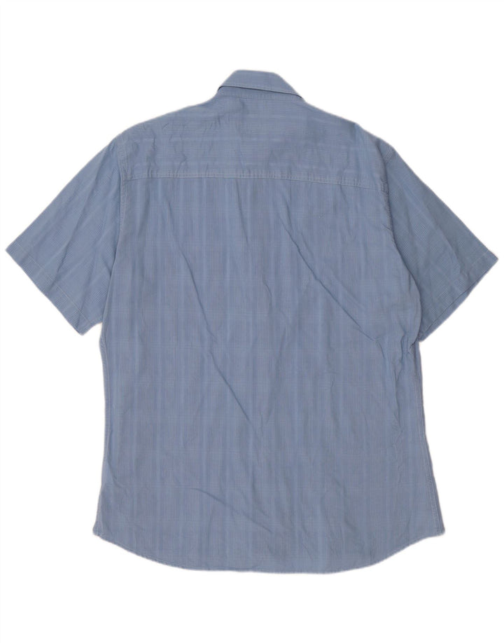 Camicia a maniche corte da uomo Marlboro Classics XL in cotone a quadri blu