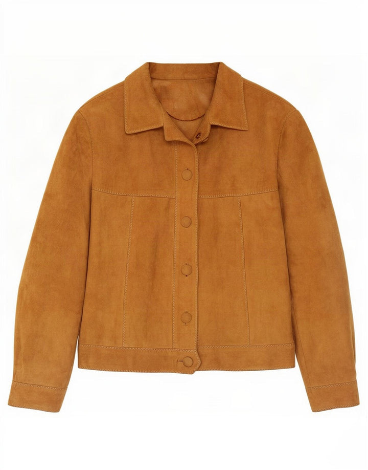 Giacca vintage in pelle scamosciata da donna UK 14 Marrone medio