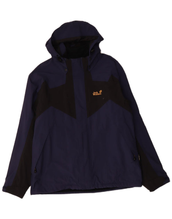 JACK WOLFSKIN Giacca a vento con cappuccio da uomo UK 44 2XL Blu Colourblock