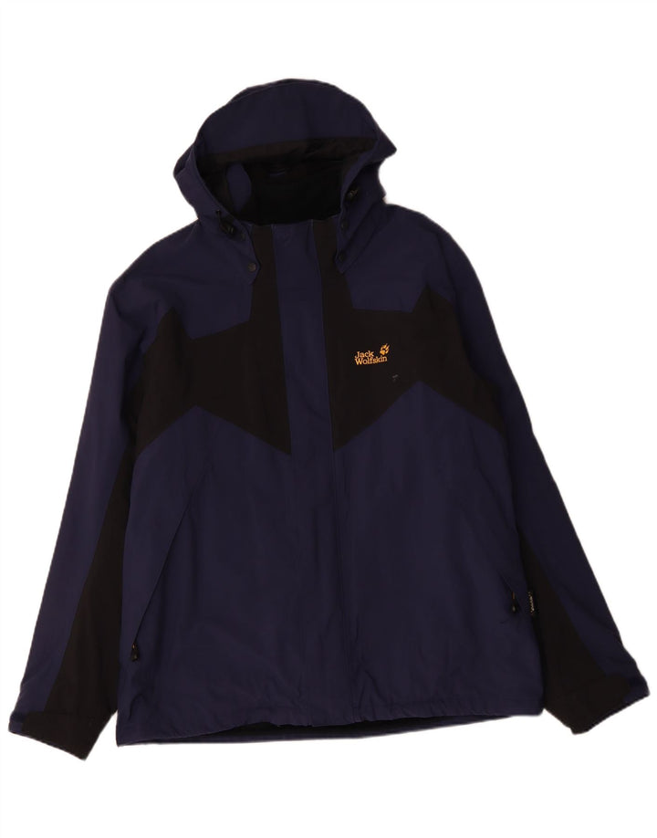 JACK WOLFSKIN Giacca a vento con cappuccio da uomo UK 44 2XL Blu Colourblock
