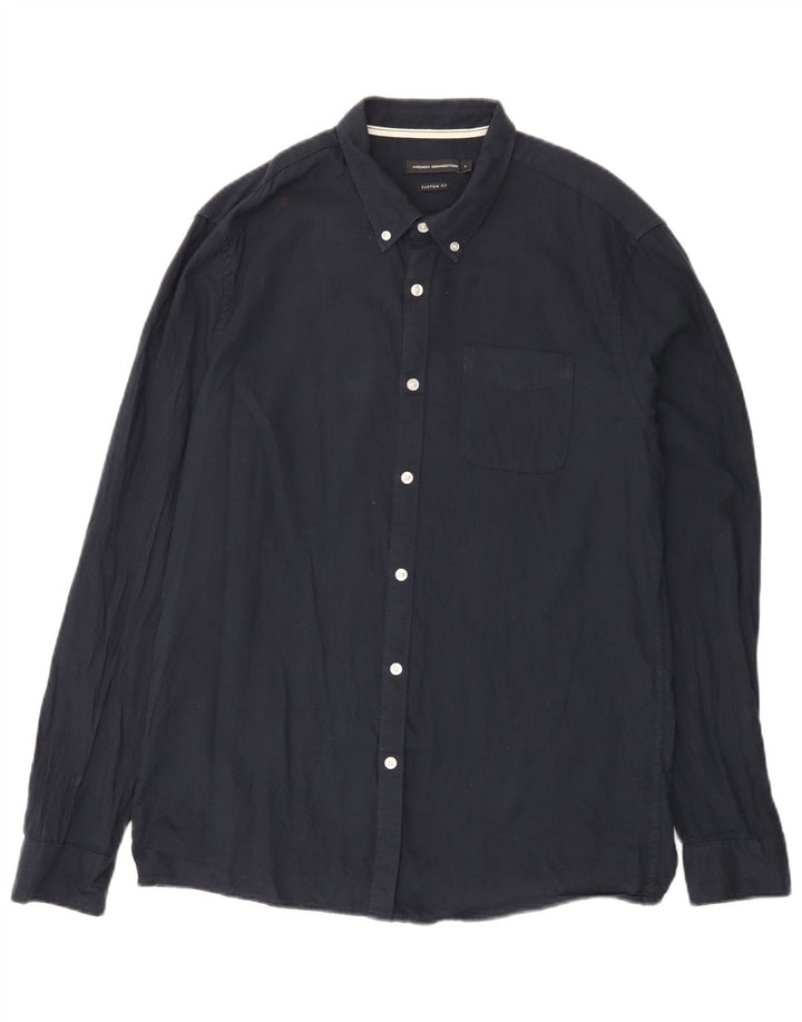 Camicia da uomo su misura French Connection, grande, in cotone blu navy