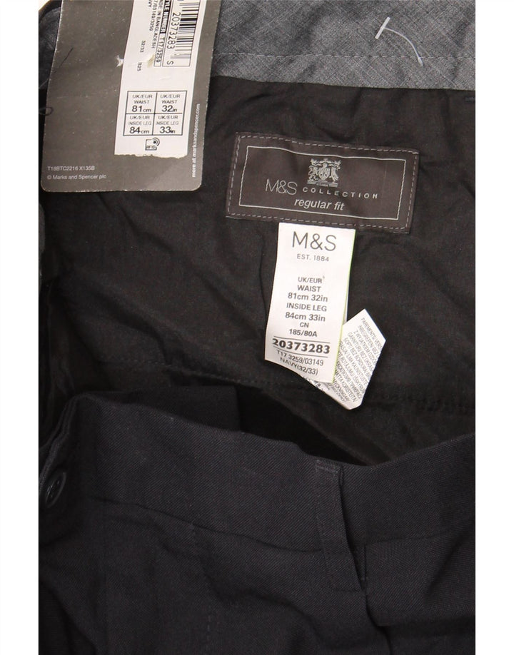 MARKS & SPENCER Pantaloni da abito vestibilità regolare da uomo W32 L33 poliestere blu navy