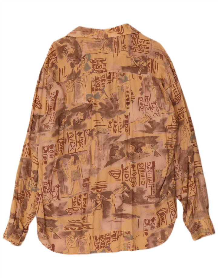 Camicia grafica vintage da uomo XL in viscosa beige