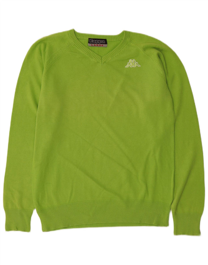 Maglione Kappa da uomo con scollo a V grande in cotone verde