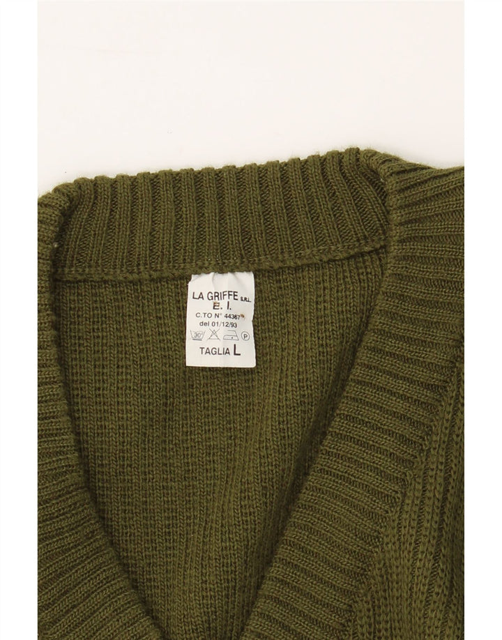 LA GRIFFE Mens V-Neck Jumper Sweater Large Khaki Vintage La Griffe and Second-Hand La Griffe from Messina Hembry 
