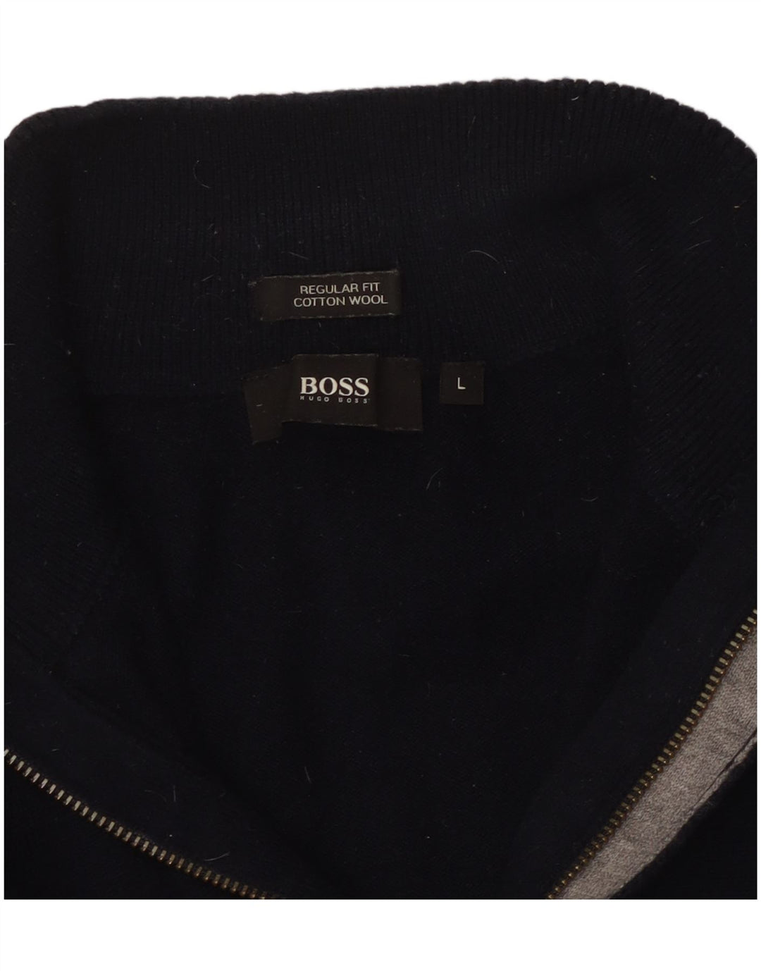 Maglione HUGO BOSS da uomo con vestibilità regolare e collo con zip, grande, in cotone blu navy