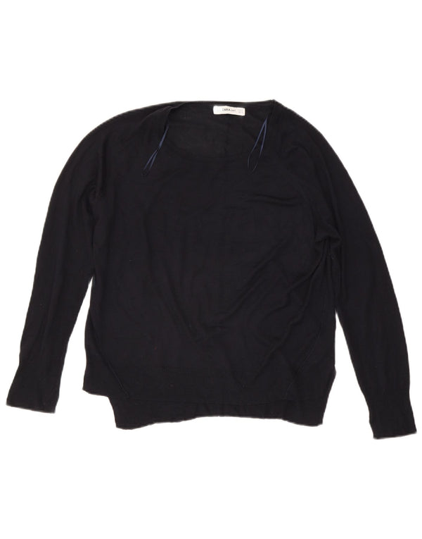 Maglione maglione con scollo a barca da donna Zara UK 14 blu navy medio