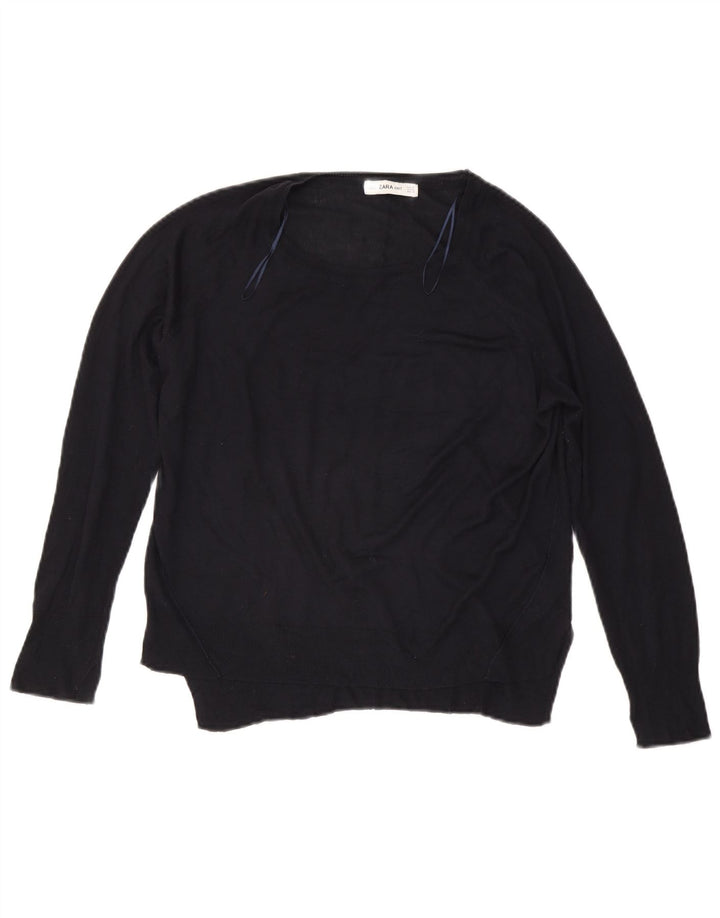 Maglione maglione con scollo a barca da donna Zara UK 14 blu navy medio