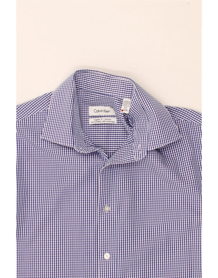 CALVIN KLEIN Camicia da uomo vestibilità regolare taglia 15 1/2 cotone a quadretti blu medio