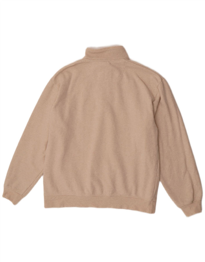 Felpa da uomo con collo con zip Orvis, maglione grande, cotone chiazzato beige
