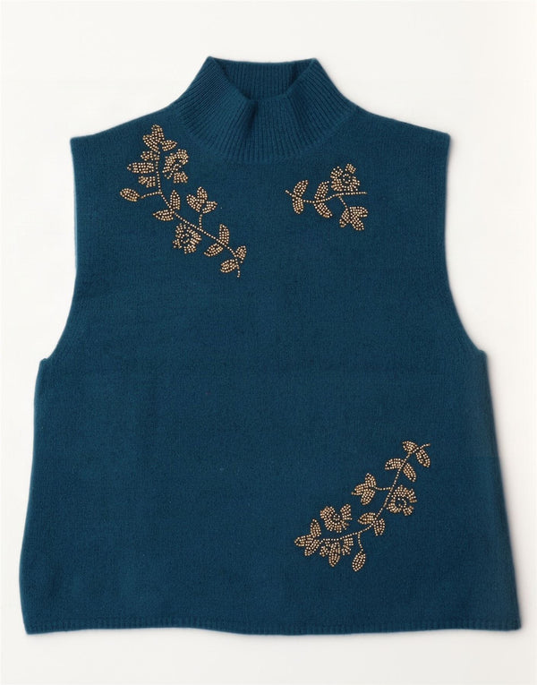 Canottiera da donna Zara UK 16 grande acrilico floreale blu