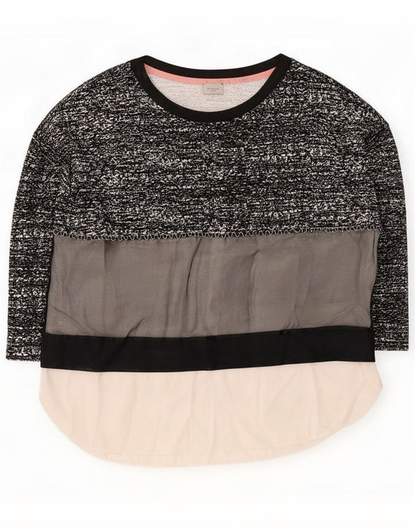 Marella Top da donna manica 3/4 UK 18 XL Nero Colourblock