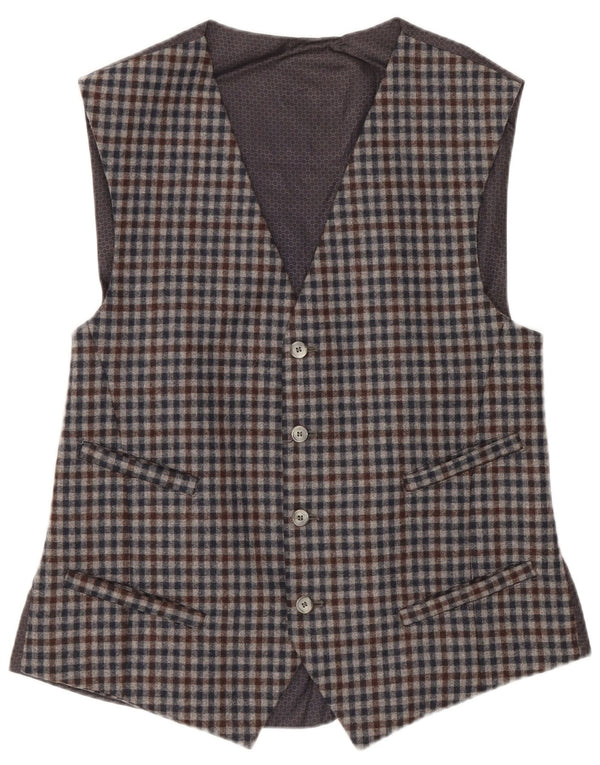 Gilet vintage da uomo IT 48 in lana a quadretti grigio medio