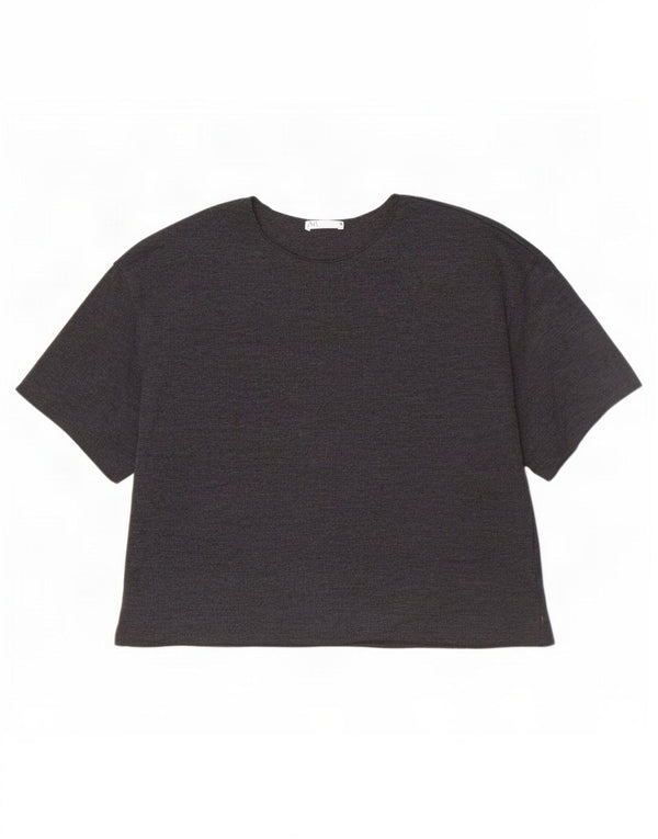 T-shirt Zara da donna Top UK 12 cotone grigio medio
