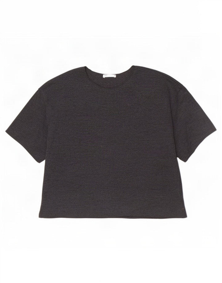 T-shirt Zara da donna Top UK 12 cotone grigio medio