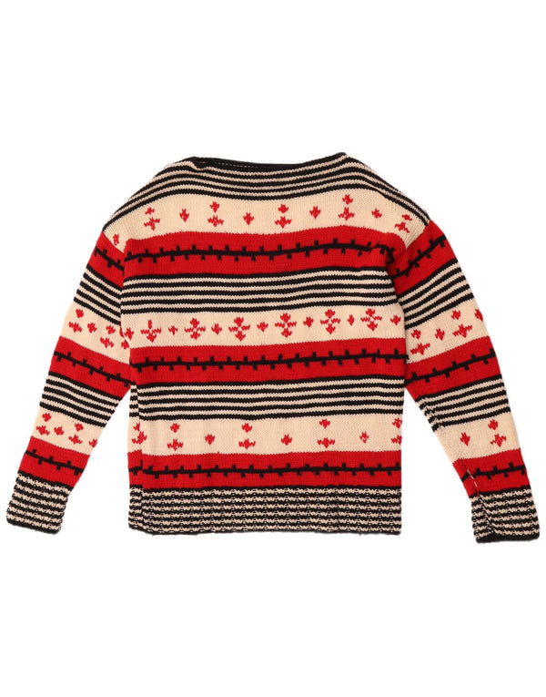 Vintage Womens Boat Neck Jumper Sweater UK 14 Medium Red Striped