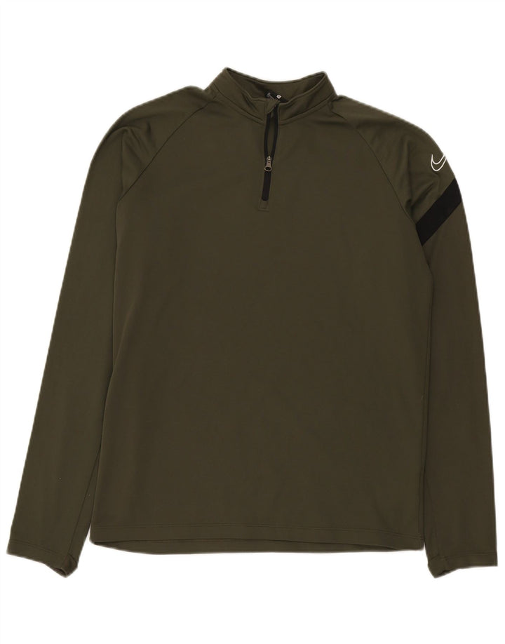 Top della tuta da ginnastica Nike da ragazzo con zip e collo 13-14 anni XL color kaki