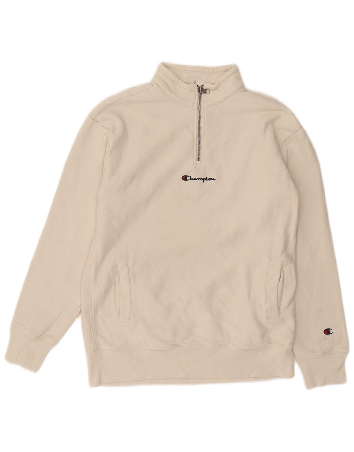 Felpa Champion da uomo con zip e collo, piccola, bianca