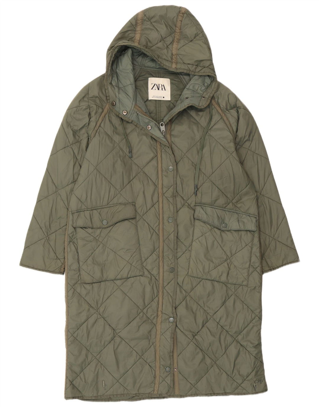 Cappotto trapuntato oversize con cappuccio da donna Zara UK 14 verde medio