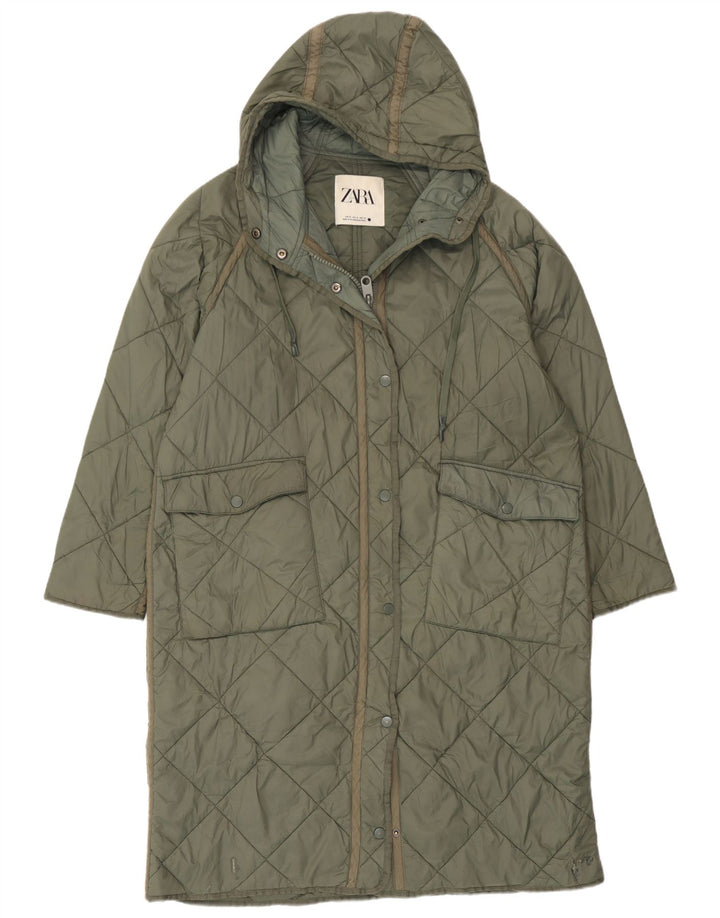 Cappotto trapuntato oversize con cappuccio da donna Zara UK 14 verde medio