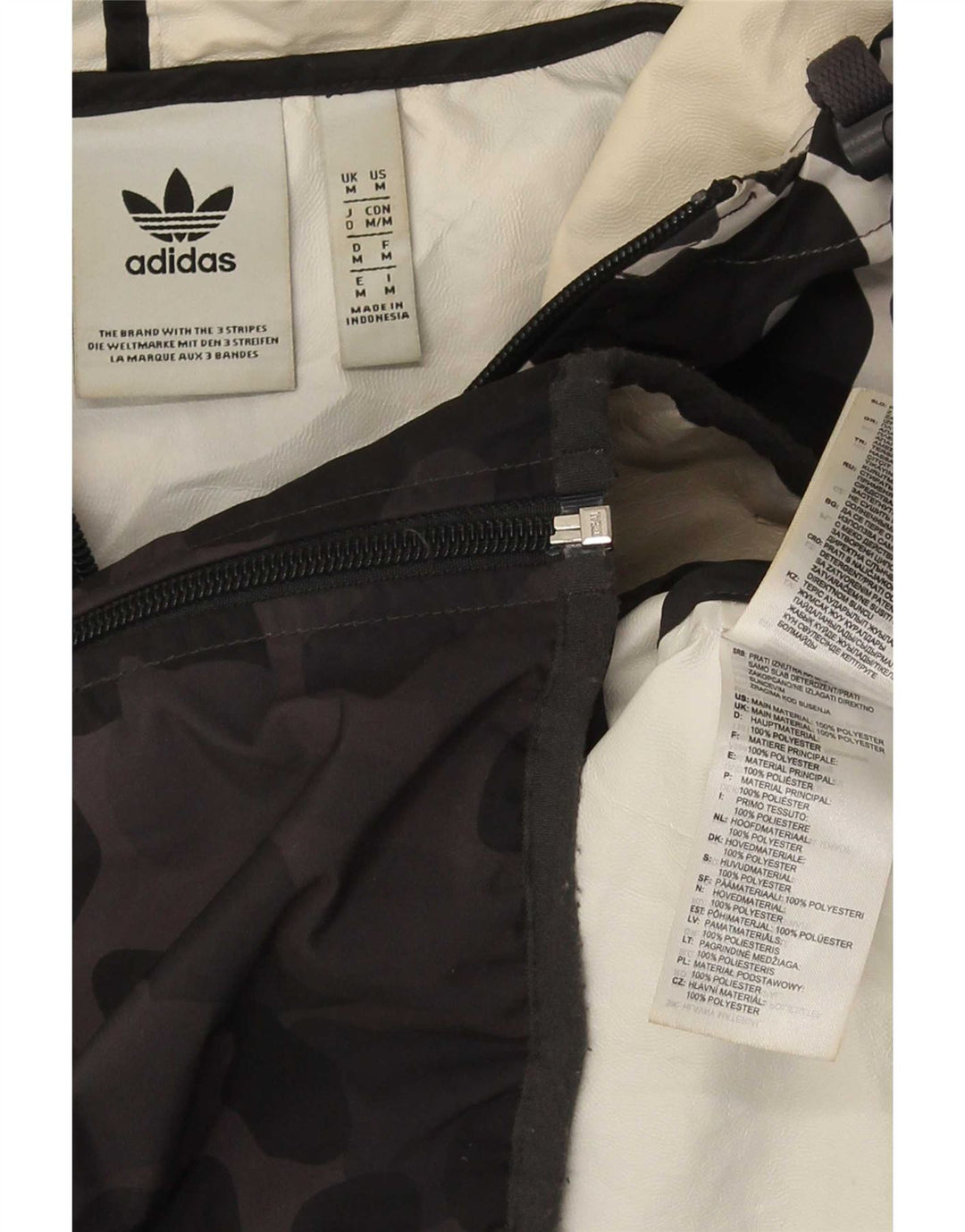 Giacca antipioggia con cappuccio da uomo Adidas UK 38 Poliestere mimetico grigio medio