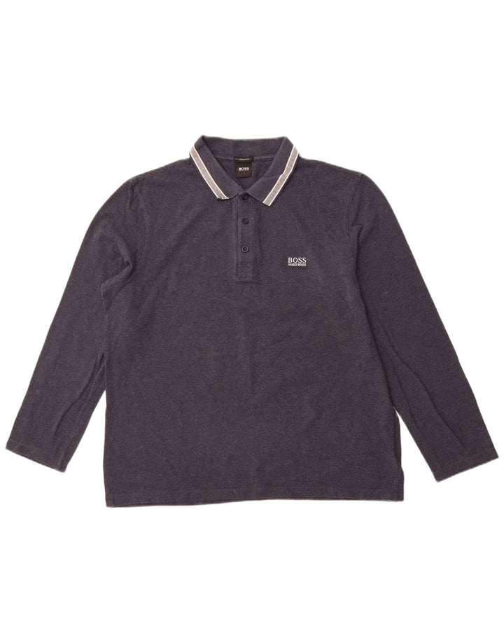 Polo HUGO BOSS da uomo a maniche lunghe vestibilità regolare XL in cotone blu navy