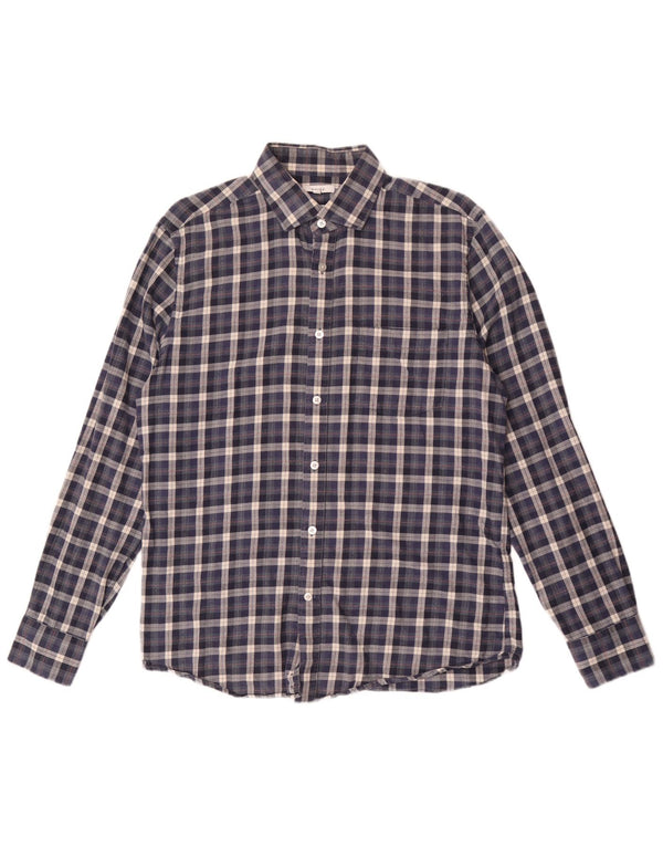 Camicia Reiss da uomo in flanella vestibilità regolare, cotone a quadri blu navy grande