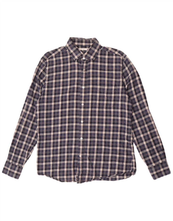 Camicia Reiss da uomo in flanella vestibilità regolare, cotone a quadri blu navy grande