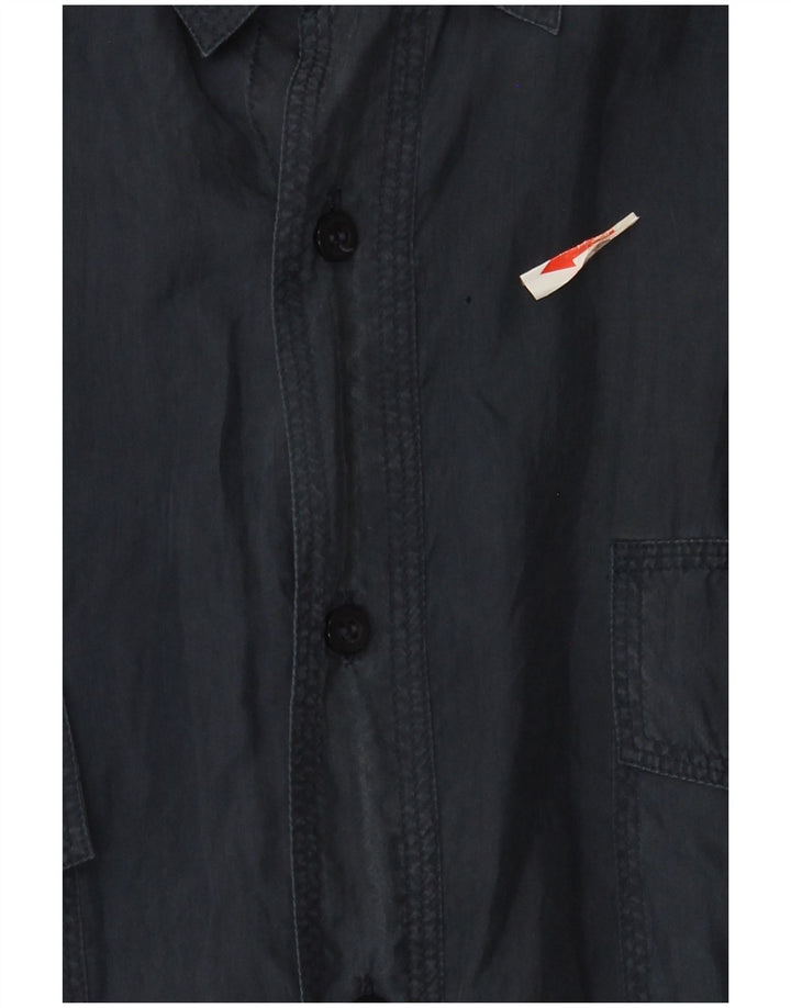 Camicia vintage da uomo a maniche corte grande in seta blu navy