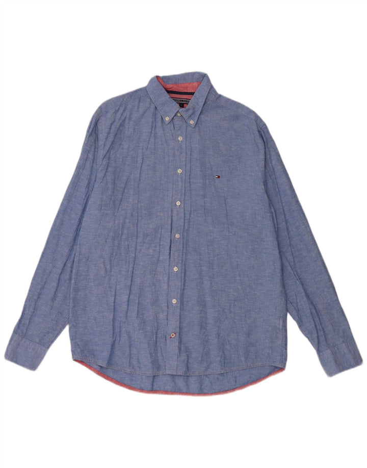 Camicia da uomo Tommy Hilfiger grande in cotone blu