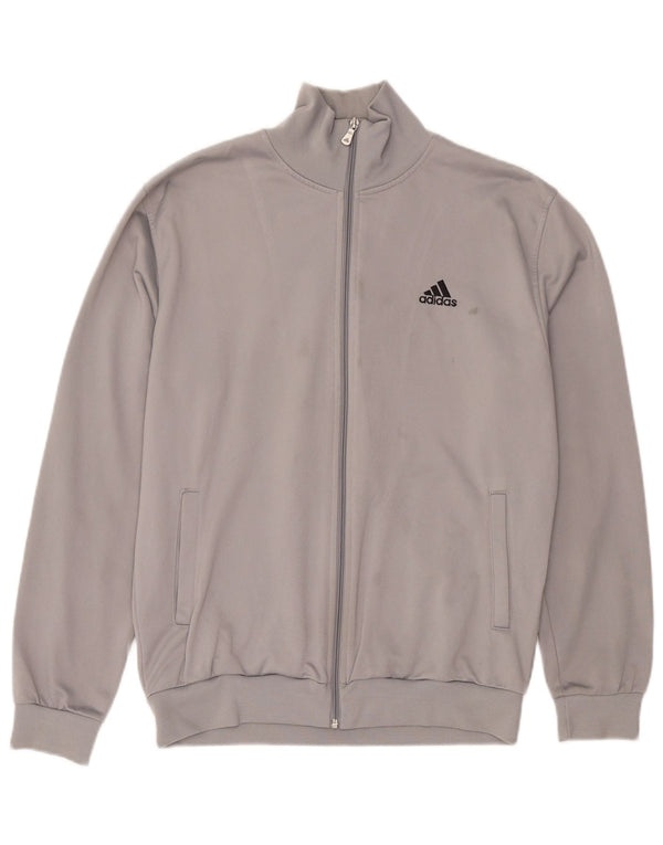 Giacca da ginnastica da uomo Adidas grande in poliestere grigio