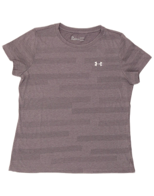 Maglietta da donna UNDER ARMOUR Heat Gear Top UK 16 Large Purple Striped