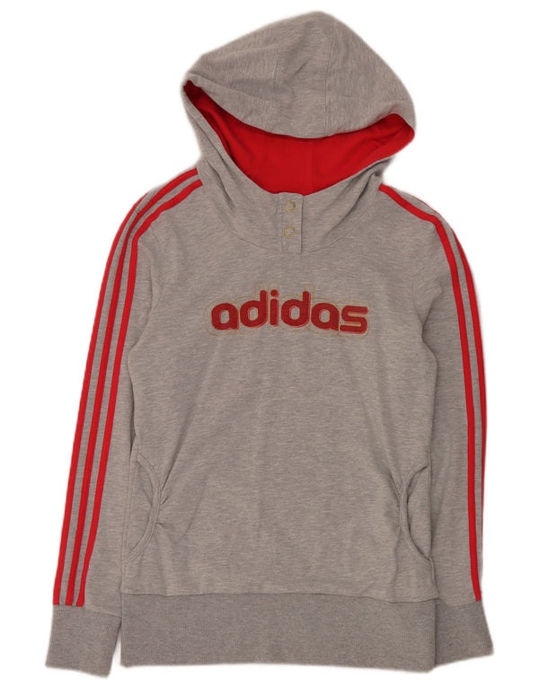 Felpa con cappuccio e collo con bottoni grafici Adidas da donna UK 12 Cotone grigio medio