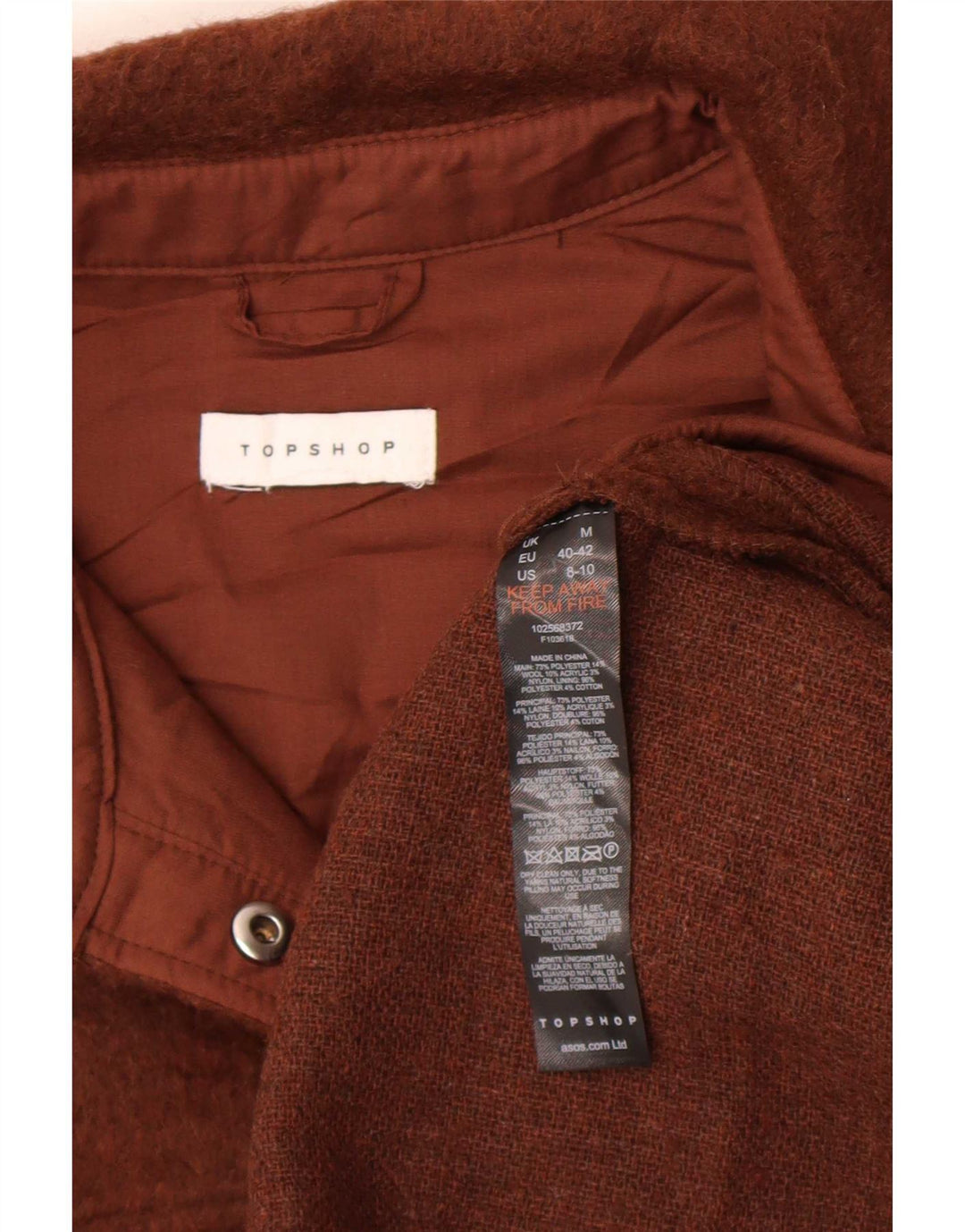 Camicia in flanella da donna Topshop UK 14 Poliestere marrone medio