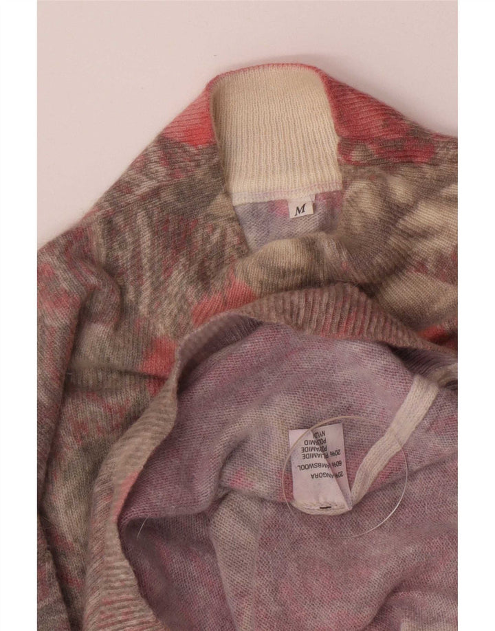 Maglione maglione vintage da donna con collo dolcevita UK 12 medio multicolore retrò
