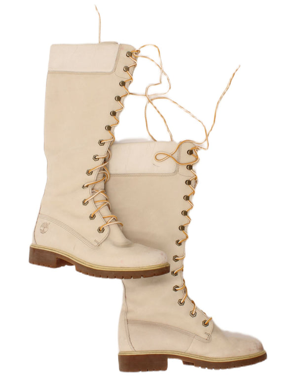 Timberland Womens Leather Knee High Boots UK Size 6 Beige Leather
