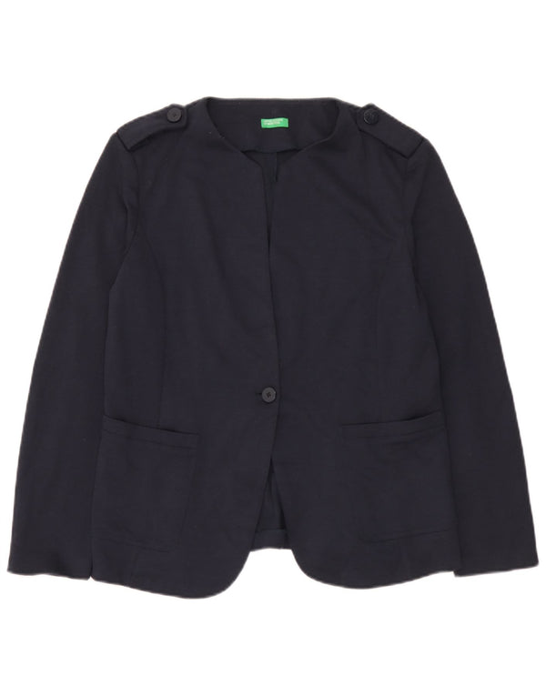 Giacca blazer militare a 1 bottone da donna Benetton UK 14 grande blu navy
