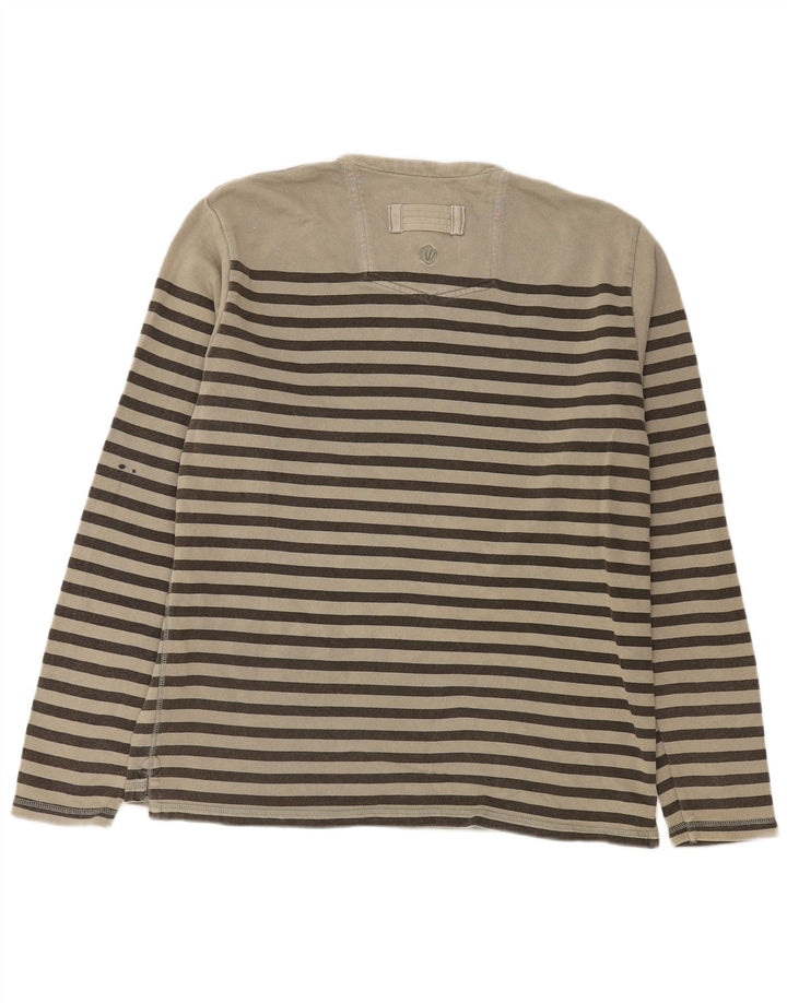 Fat Face Top da uomo a maniche lunghe in cotone a righe beige larghe