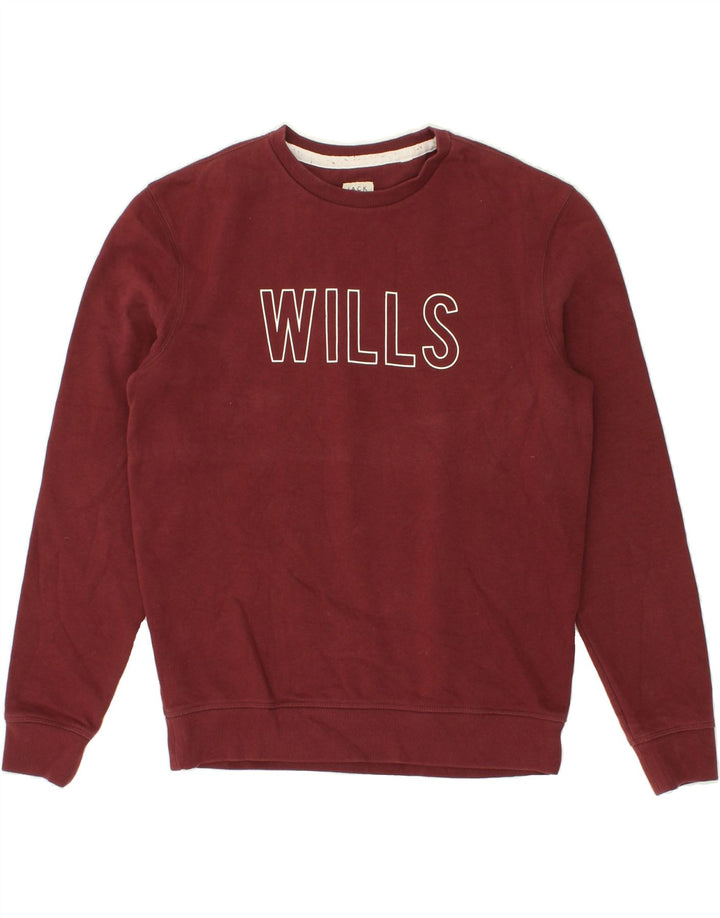 JACK WILLS Mens Graphic Sweatshirt Jumper Medium Burgundy Cotton Vintage Jack Wills and Second-Hand Jack Wills from Messina Hembry 