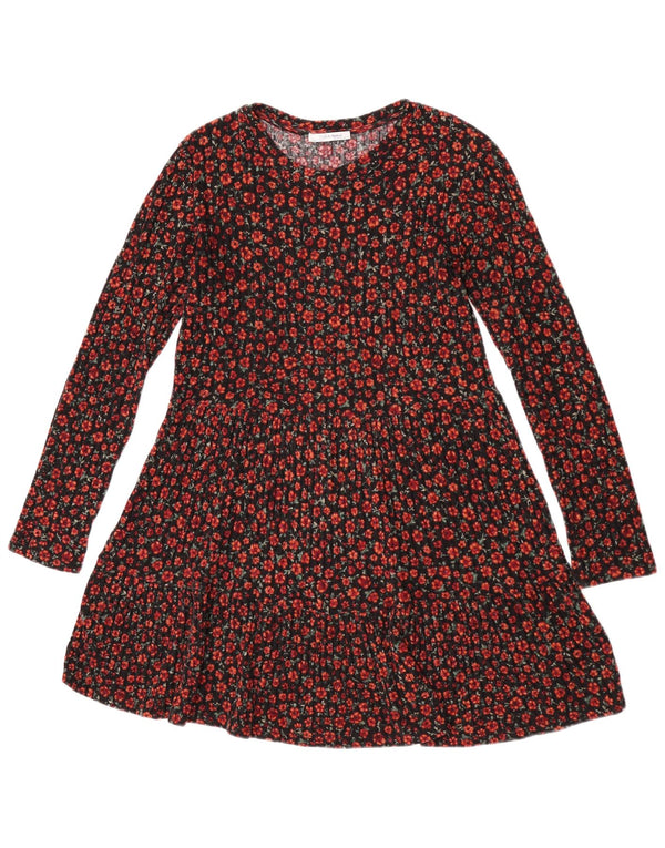 Abito a trapezio a maniche lunghe da donna Zara UK 12 medio nero floreale