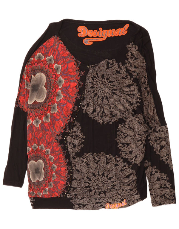 Desigual Top grafico oversize da donna a maniche lunghe UK 16 Large Black Floral