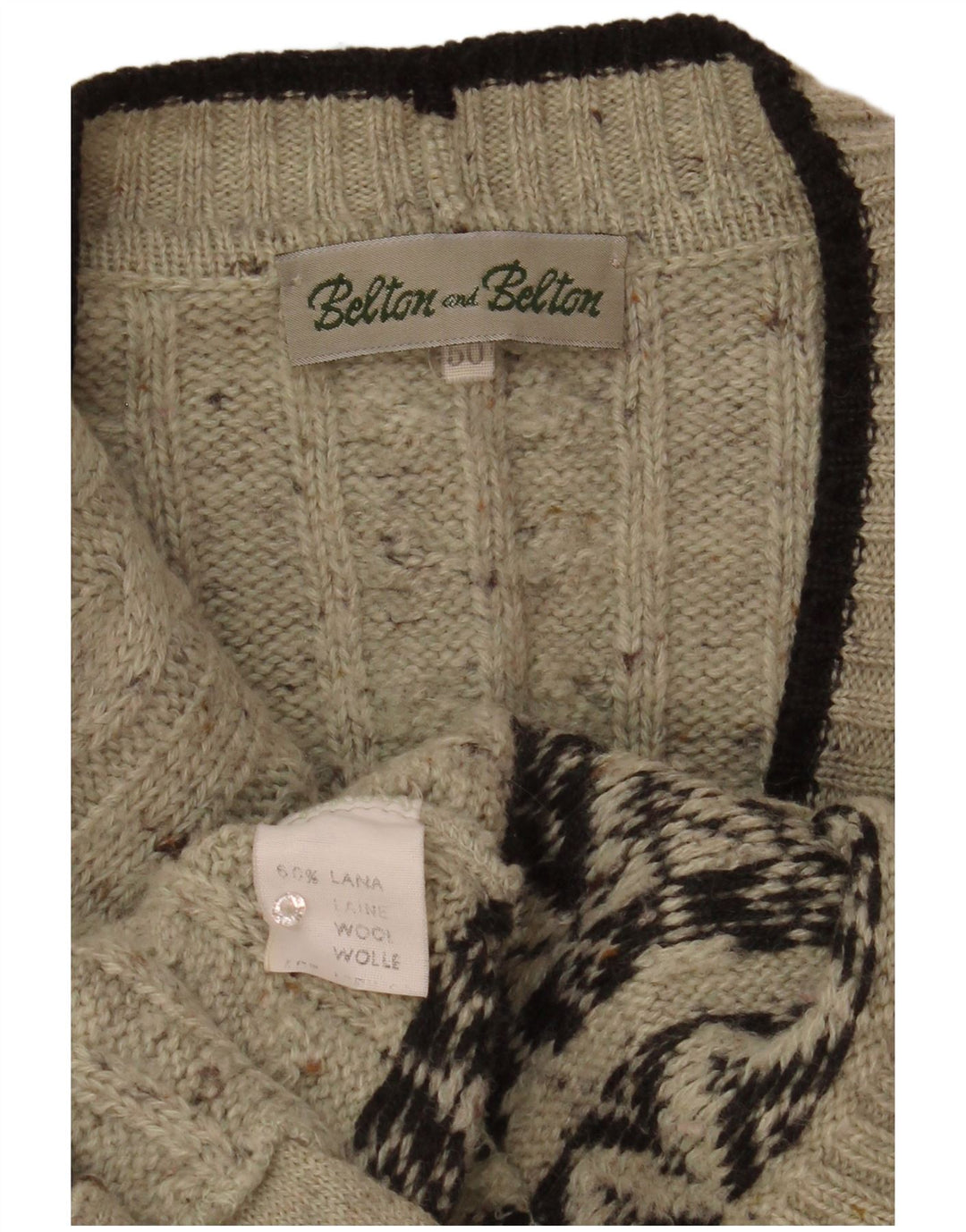Maglione cardigan da uomo vintage IT 50 lana Fair Isle grigio medio