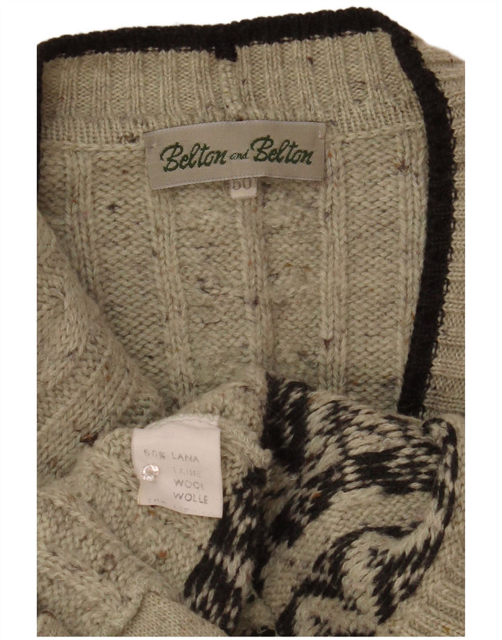 Maglione cardigan da uomo vintage IT 50 lana Fair Isle grigio medio