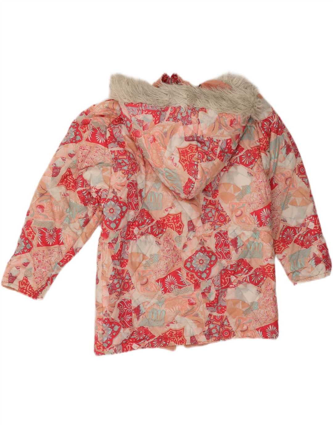 Giacca imbottita con cappuccio da donna vintage EU 40 medio floreale multicolore